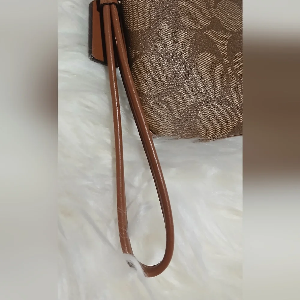 Coach Signature Canvas Wristlet with Red and Purple Stripe